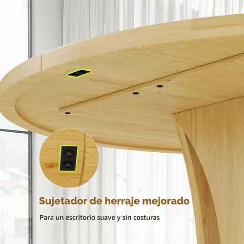 Vista 5 de iPormis Mesa de comedor extensible de 43 a 59 pulgadas, mesa de cocina redonda con pedestal de arcos modernos, mesa de comedor ovalada con hojas
