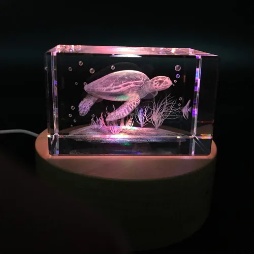 Vista 4 de Pisapapeles de tortuga marina 3D (grabado con láser) en cubo de cristal de cristal, regalos de cumpleaños/Navidad (no incluye base LED