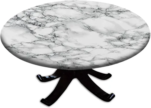 Vista 123 de Mantel redondo ajustable con borde elástico floral azul, mantel con borde elástico de estilo floral pastoral, almohadilla de mesa de poliéster