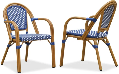 Vista 47 de PURPLE LEAF juego de 2 sillas de estilo bistró francés para patio, sillas de comedor, sillones de mimbre de aluminio tejido a mano, sillones