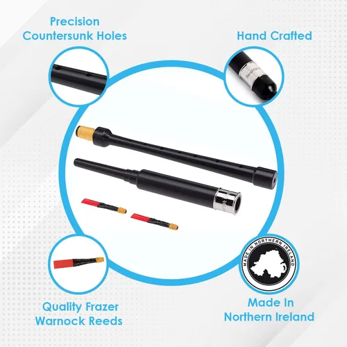 Vista 4 de Bagpipe Practice Chanter - Férula grabada chapada en níquel de 18 pulgadas. Libro de tutores del Instituto de Tuberías de Gaita, 2 cañas de práctica