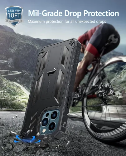 Vista 5 de FNTCASE Funda para iPhone 12 Pro-Max: con [protector de pantalla y soporte integrados] [protección contra caídas de grado militar] Funda protectora