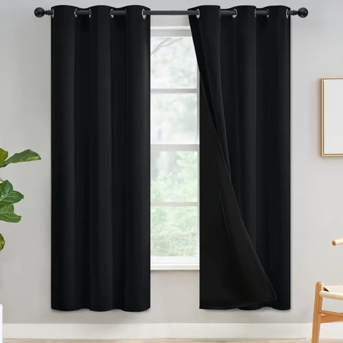 Vista 163 de Yakamok Cortinas 100% opacas para dormitorio, 2 paneles, cortinas de ventana completamente opacas, paneles de ventana con aislamiento térmico