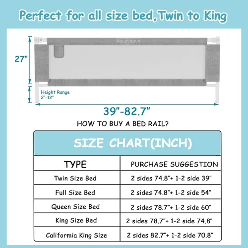 Vista 2 de Paquete de 3 Rieles de Cama Tamaño Twin para Niños Pequeños - Protector de Riel de Cama de Bebé Ajustable en Altura Especialmente Diseñado para Cama
