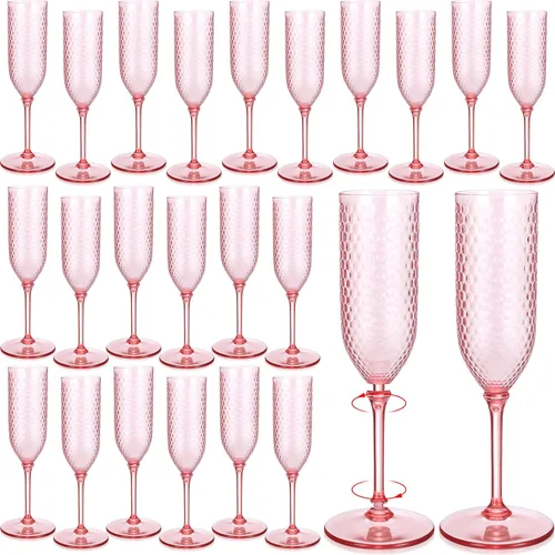 Vista 12 de Remerry Paquete de 24 copas de champán de plástico desmontables de 5.5 onzas, copas de champán desechables a granel, copas de vino reutilizables