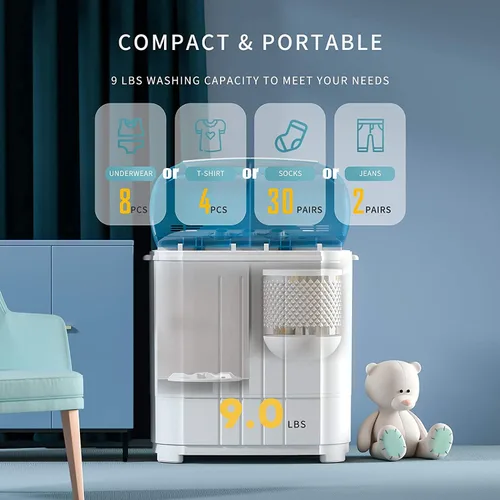 Vista 3 de Auertech Lavadora portátil, 18 libras, mini lavadora y secador de giro en combo, lavadora de 12 libras, centrifugado de 6 libras, máquina