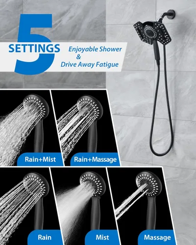 Vista 4 de Black Shower Head with Handheld: 2 in1 Shower Head High Pressure with Rainfall Showerhead & Handheld Shower Heads Detachable Showerhead with Hose
