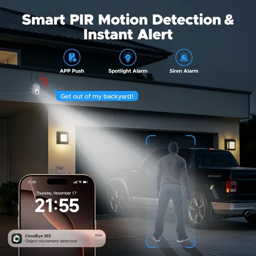 Vista 7 de Sistema de Cámaras de Seguridad para el Hogar, 4 Cámaras Inalámbricas PTZ con Detección Automática de Humanos/Mascotas/Vehículos, NVR 4K de 10CH