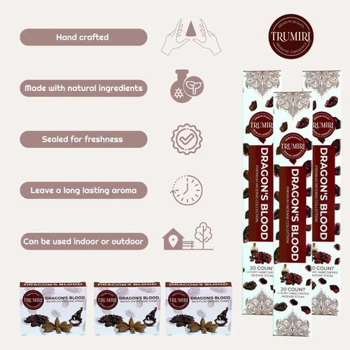 Vista 5 de Dragons Blood Inciense Sticks & Backflow Incienso Conos para Cascada Combo Pack 60 varillas de incienso + 30 conos de reflujo Insents Conos