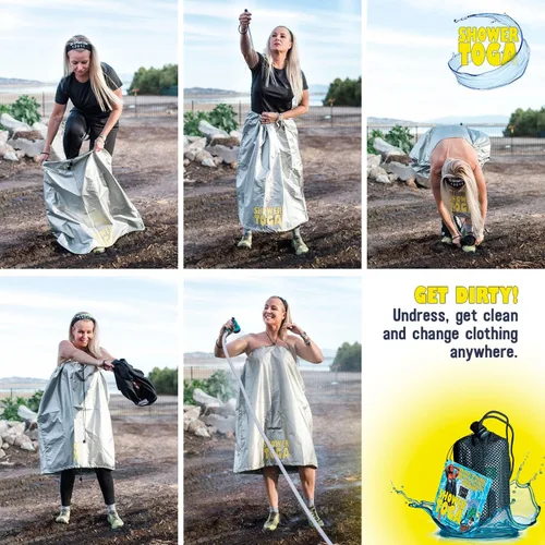Vista 3 de Shower Toga Wearable Shower Garment, Portable Camping Shower Privacy Robe, Outdoor Changing Room for Beach, Surf, Camping & Festivals, Lightweight