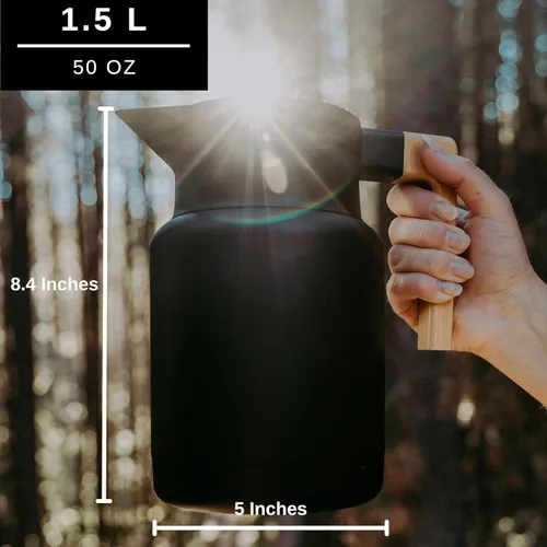 Vista 5 de Hastings Collective Jarra térmica de café de 50 onzas – Jarra grande aislada de acero inoxidable – 1.5 litros de doble pared al vacío termo