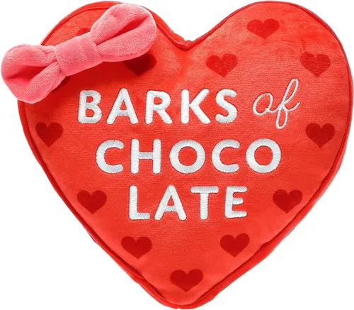 Pearhead Juguete para perros de ladridos de chocolate, caja de juguete de peluche de chocolate, juguete para el día de San Valentín arrugado y