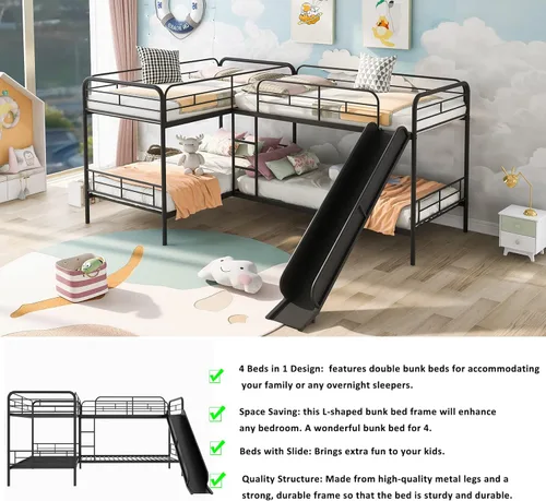 Vista 20 de Bellemave Literas triples, literas en forma de L de tamaño individual sobre cama matrimonial adjunta a una cama alta con escritorio, literas triples