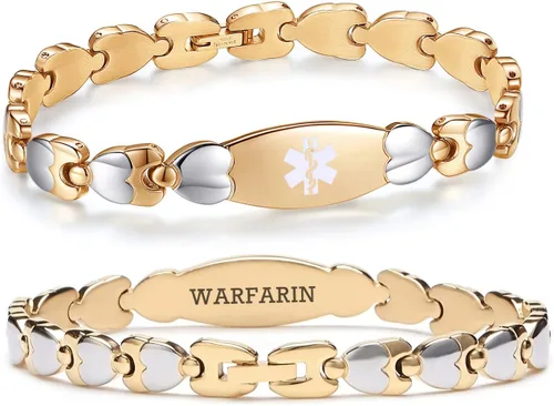 Vista 49 de LinnaLove Pulsera de identificación médica de doble corazón para mujeres 7 1/2 pulgadas de acero inoxidable de moda pulseras de alerta médica