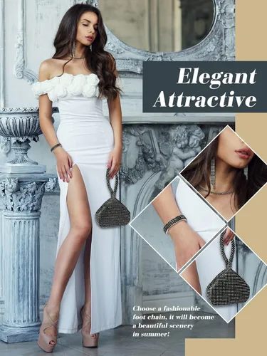 Vista 5 de MTLEE Juego de 4 piezas de joyería de diamantes de imitación para mujer, con clip de oreja de diamantes de imitación, para novia, boda, gargantilla