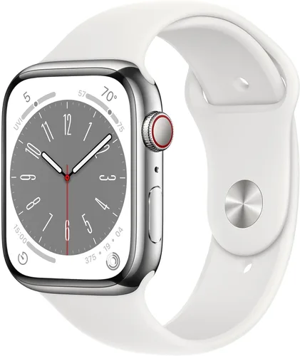 Vista 10 de Apple Watch Series 8 [GPS, 41 mm] - Caja de aluminio plateado con correa deportiva blanca, M/L (renovado)