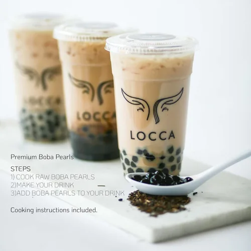 Vista 5 de Perlas de Boba Perlas de tapioca Perlas de sagú Locca Booba 14 onzas (10 porciones) Premium fácil de cocinar Sin conservantes Tarjeta