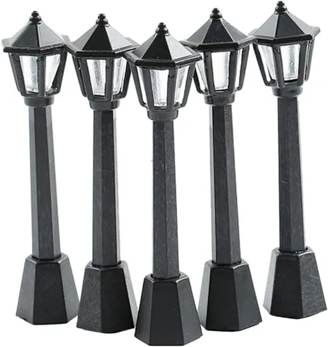 Vista 8 de BESPORTBLE 6 piezas mini modelo de luz de calle lámpara solar poste luces al aire libre camino linterna poste muñeca casa hada jardín decoraciones