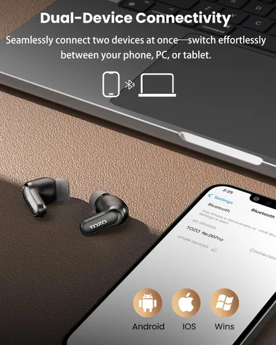 Vista 7 de TOZO NC20 - Auriculares con cancelación activa de ruido, auriculares inalámbricos con audio LDAC de alta resolución, llamada AI transparente de 6