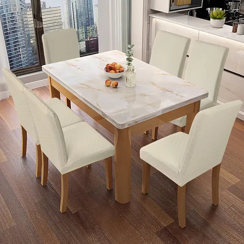 Vista 2 de Genina Fundas impermeables para sillas de comedor, fundas para sillas Parsons de cocina, fundas para sillas Parsons (beige, 2 piezas)