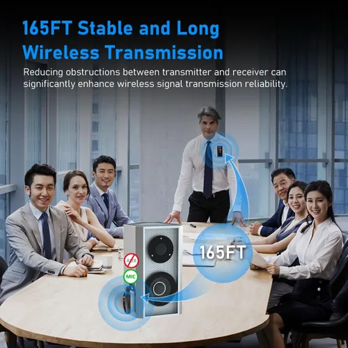 Vista 2 de KIMAFUN - Sistema de micrófono inalámbrico Lavalier, micrófonos de solapa inalámbricos de 2,4 GHz de mano 2 en 1 para enseñanza, profesores