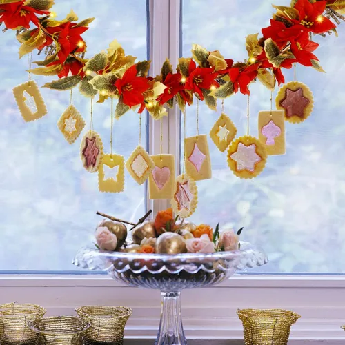 Vista 5 de Guirnalda de Navidad de Pascua de Glintoper, guirnaldas artificiales iluminadas de 5.9 pies con 36 flores rojas, luces de cadena de Pascua operadas