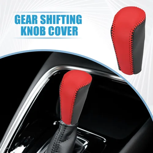 Vista 2 de Pomo de cambio de marchas, palanca de cambio automática para Mazda CX-5 2017-2021, piel sintética, color rojo