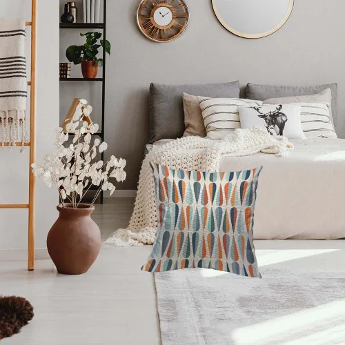 Vista 5 de HOSNYE Fundas de Almohada Decorativa de Lino y Algodón con Formas de Gota Estilo Moderno de Mediados de Siglo Formas de Gota Retro en Tonos Fundas