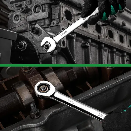 Vista 6 de SK Juego de llaves de trinquete, juego de llaves combinadas, 25 piezas, SAE 1/4" a 1", métrica 8 a 19 mm, 72 dientes, construcción premium CR-V