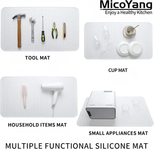 Vista 88 de MicoYang Alfombrilla de Silicona para Secar Platos de Múltiples Usos, Fácil de Limpiar, Ecológica, Alfombrilla de Silicona Resistente al Calor