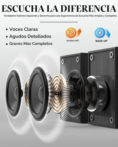 Vista 3 de Reproductor de discos de vinilo con dos altavoces estéreo, tocadiscos con reproducción Bluetooth de 3 velocidades, entrada AUX para auriculares