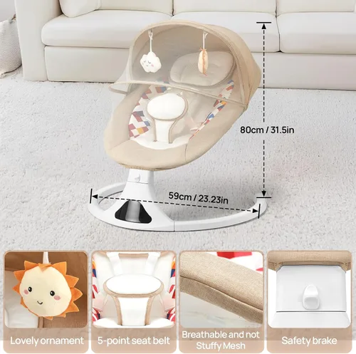 Vista 7 de Columpio para bebés, columpio para bebés con Bluetooth con control remoto, columpios portátiles para bebés con 5 movimientos de velocidad, 12