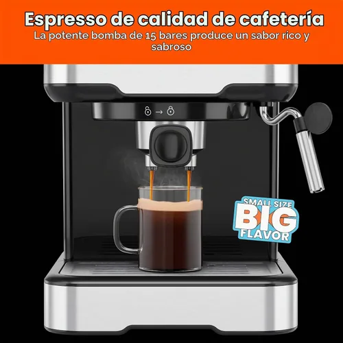Vista 5 de Chefman CaféMaster Pro - Máquina de café expreso, prepara shots individuales o dobles, cafetera con espumador de leche integrado para capuchino
