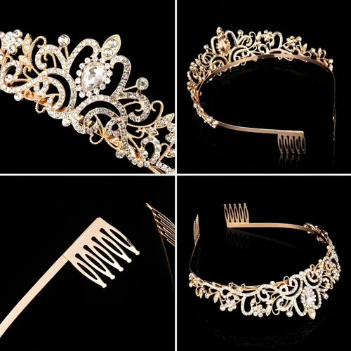 Vista 25 de Corona de princesa para mujer, tiaras de reina de cristal para niñas, accesorios para el cabello de novia, regalos para cumpleaños, boda