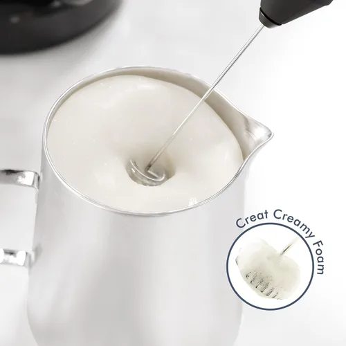 Vista 3 de Espumador de leche de mano potente, mini batidor mezclador de bebidas para café, capuchino, café con leche, matcha, chocolate caliente, con soporte