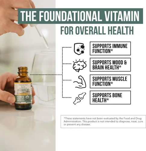 Vista 5 de Vitamina D3 orgánica de 10,000 UI – Planta D3, vegana, fuerza máxima sublingual líquido D3 gotas – 200% mayor absorción, 100%