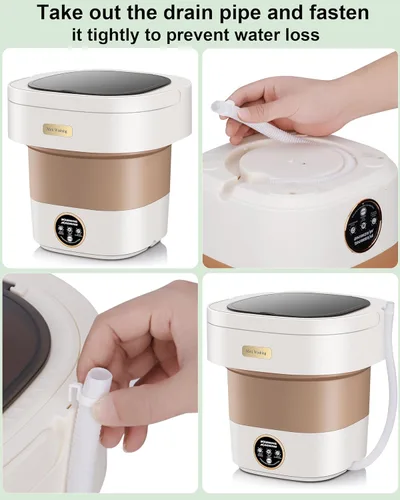 Vista 6 de Lavadora portátil rosa, 16L mejorada con cesta giratoria y 30 hojas de detergente para ropa, 3 modos de limpieza para ropa pequeña, mini máquina