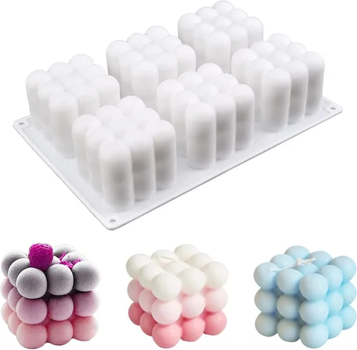 Moldes de vela de burbujas 3D - Molde de cubo de silicona de 6 cavidades para hacer velas y jabón, molde de pastel de burbujas para hornear postres,