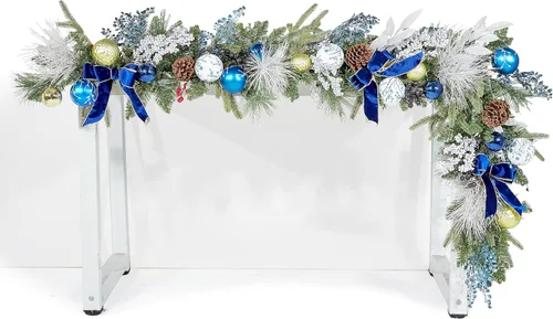 Vista 9 de WBHome - Guirnalda de Navidad con luces preinstaladas, 6 pies/72 pulgadas, celeste y dorado, con 50 luces led, decoración de Navidad para interiores