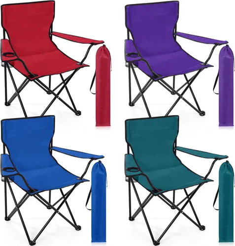 Vista 15 de 4 Pcs Extra Large Folding Camping Chairs with Cup Holder Carry Bag Large Size Portable Lightweight Lawn Chair with Mesh Side Pocket Fishing Hiking