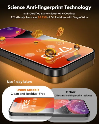 Vista 5 de UNBREAKcable Protector de pantalla para iPhone 15, caja de instalación rápida, paquete de 3 unidades de vidrio templado inastillable [dureza 9H]