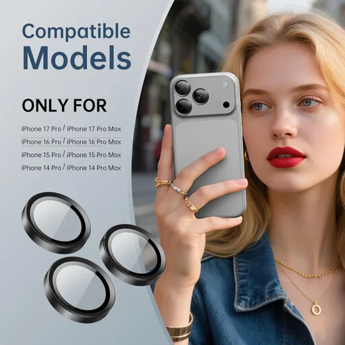 Vista 2 de Protector de lente de cámara para iPhone 17 Pro Max, vidrio templado 9H con marco de aleación de aluminio, compatible con iPhone 17 Pro/16 Pro