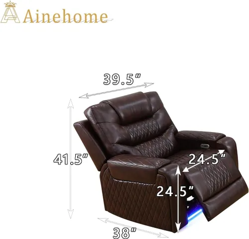Vista 2 de A Ainehome Juego de sofá reclinable eléctrico LED para sala de estar, juego de sofá modular de cuero, juego de sillas reclinables y sofá biplaza