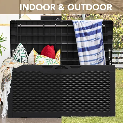 Vista 8 de Devoko Caja grande de resina impermeable de 100 galones para interiores y exteriores, contenedor de almacenamiento con cerradura para muebles