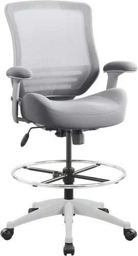 Vista 7 de BOLISS Silla de dibujo ergonómica de malla con respaldo medio de 400 libras, anillo de pie ajustable grande, reposabrazos ajustable en altura (negro)