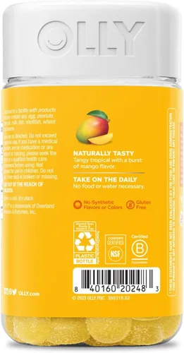 Vista 6 de OLLY Gomitas probióticas, 1 mil millones de UFC, apoyo inmunológico y digestivo, suplemento probiótico masticable, mango, 80