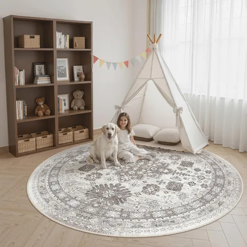Vista 20 de zesthome Alfombras de área de 5 x 7, lavables a máquina, para sala de estar, dormitorio, resistentes a las manchas, vintage, de gran área, Beige
