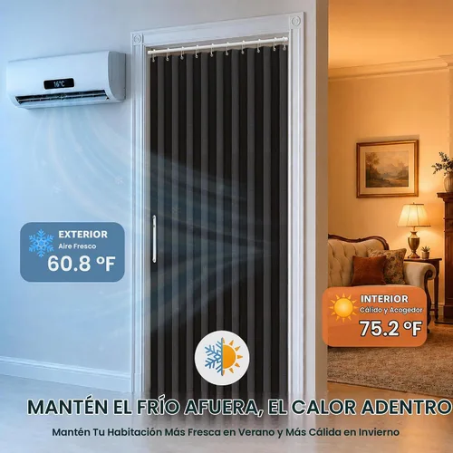 Vista 6 de AJAZZ Cortina de puerta magnética 100% opaca de acordeón para armario, cortina invisible para puerta interior de dormitorio, sala de estar, pasillo
