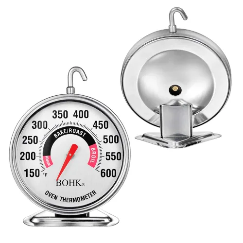 Vista 2 de Termómetro grande de horno de esfera de 2.36 pulgadas con números llamativos, lente de vidrio templado transparente, base de gancho, cuerpo de acero