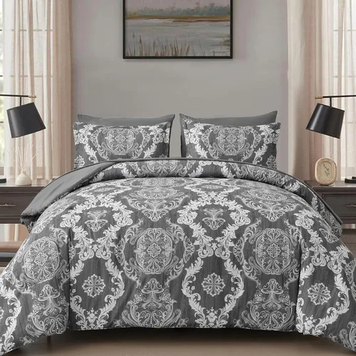 Vista 15 de WONGS BEDDING Juego de edredón Aqua tamaño Queen, textura de damasco, 7 piezas, cama en una bolsa, juego de sábanas de microfibra bohemio